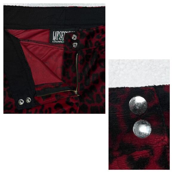Vintage Lip Service Freaks in Fur Red Faux Leopard Print Pants 11 Y2K Mall Goth - Picture 6 of 16